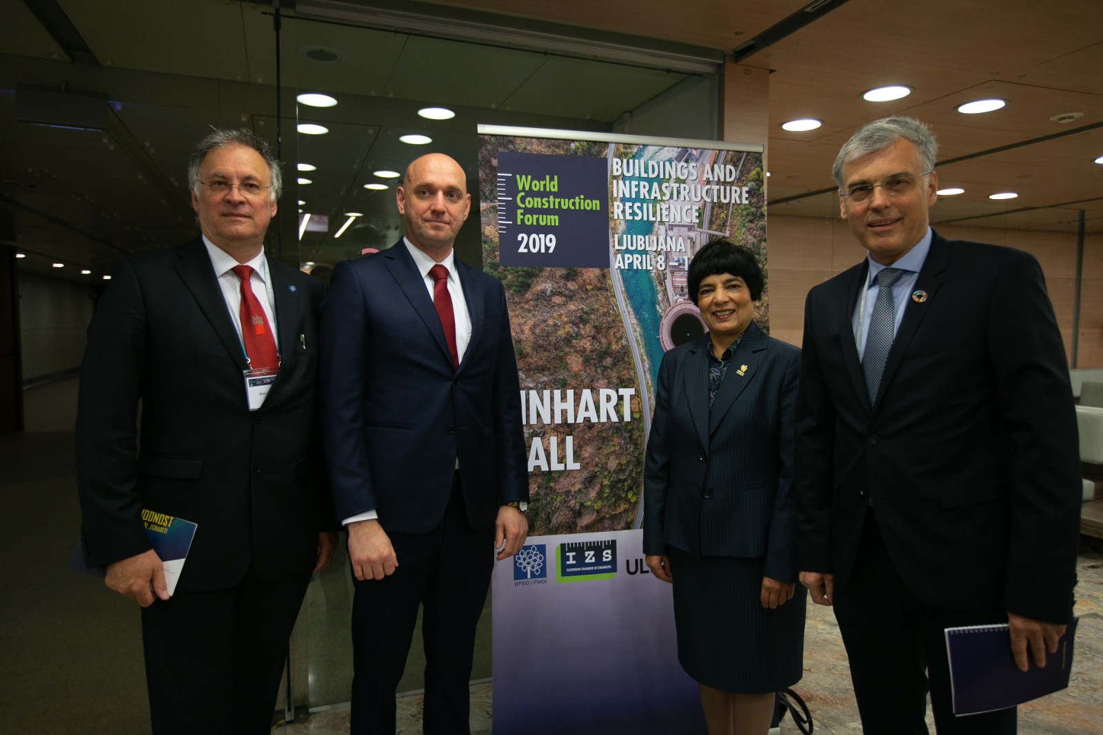 Prof. Matjaž Mikoš, Dean of the Faculty of Civil and Geodetic Engineering of University of Ljubljana, Mr. Simon Zajc, Slovenian Minister of Environment and Spatial Planning, Dr. Marlene Kanga, President of the World Federation of Engineering Organizations and Mag. Črtomir Remec, president of the Slovenian Chamber of Engineers Prof. Matjaž Mikoš, Dean of the Faculty of Civil and Geodetic Engineering of University of Ljubljana, Mr. Simon Zajc, Slovenian Minister of Environment and Spatial Planning, Dr. Marlene Kanga, President of the World Federation of Engineering Organizations and Mag. Črtomir Remec, president of the Slovenian Chamber of Engineers